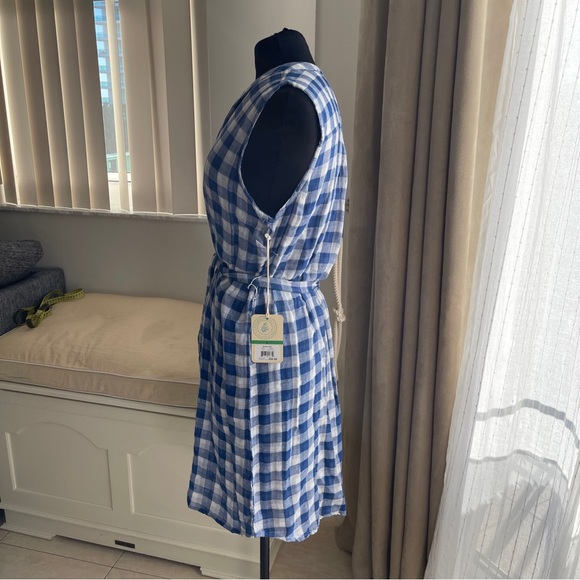 NWT Caribbean Joe Sleeveless Blue Gingham Button Front Gauze Dress L - Picture 5 of 8